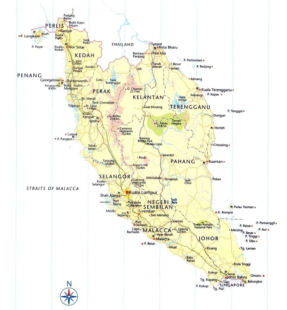 மலேஷியா சாலை வரைபடம் திசைகளில்